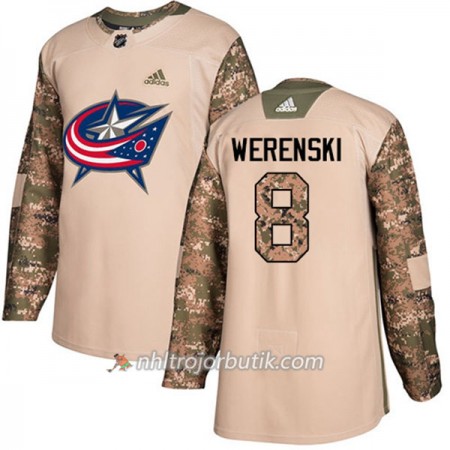 Män Ishockey Blue Jackets Tröja Zach Werenski 8 Adidas 2017-2018 Camo Veterans Day Practice Authentic